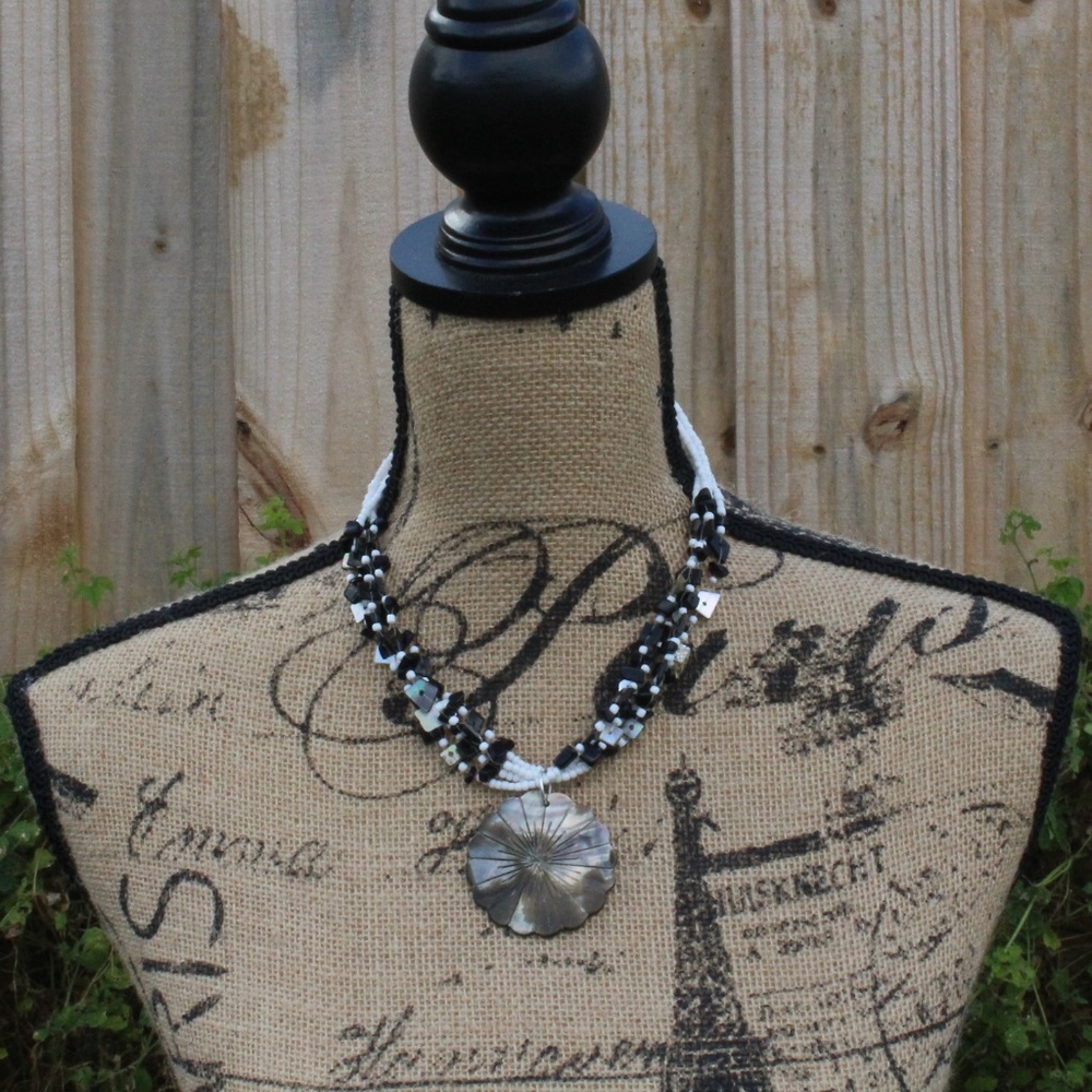 Mother of Pearl SHELL SEED WOOD BEAD NECKLACE **BUY 2 for $20**